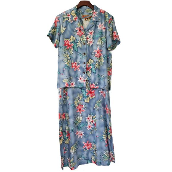 Caribbean Joe Let Go Dress Jacket Set 2 Piece Size Small Medium Blue Floral Midi - Picture 1 of 15